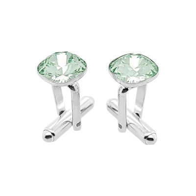 Srebrne spinki do mankietów Swarovski square chrysocolite - light green - Manufakturaspinek.pl